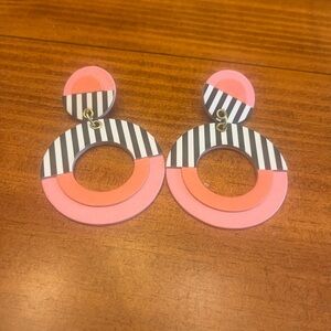 Pink and Black Striped Paper Statement Earrings